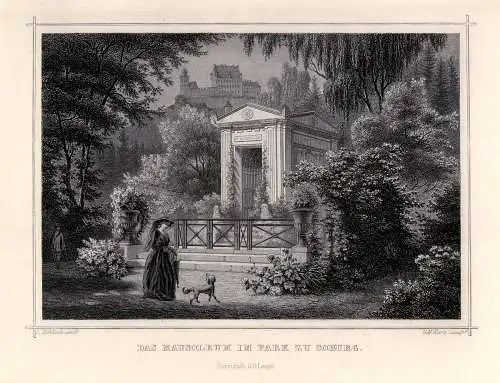 Coburg. Das Mausoleum im Park. Originaler Stahlstich, Kurz 1857