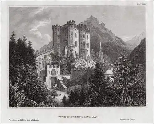 Hohenschwangau bei Füssen. Originaler Stahlstich um 1850