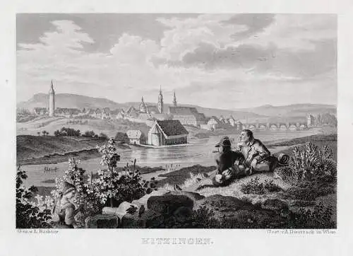 KITZINGEN: Gesamtansicht. Originaler Stahlstich n. Richter um 1850