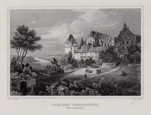 Landshut Schloss Trausnitz. Originaler Stahlstich Kurz um 1870