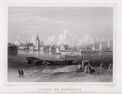 Lindau am Bodensee. Original Stahlstich Kurz um 1850