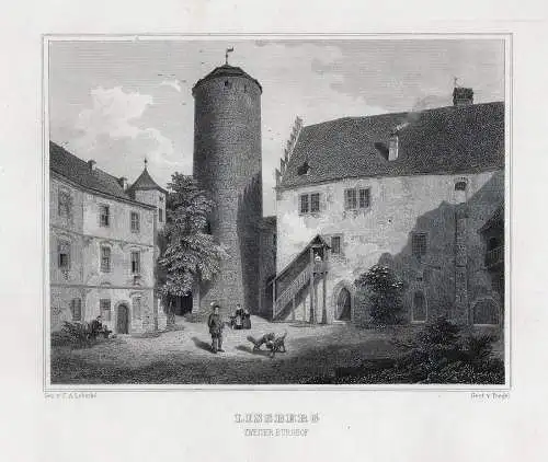 Lissberg. Zweiter Burghof Original Stahlstich, Riegel um 1850