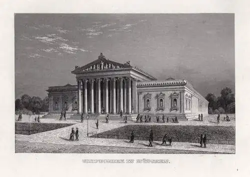 MÜNCHEN - Glyptothek - Antike am Königsplatz - Stahlstich um 1850