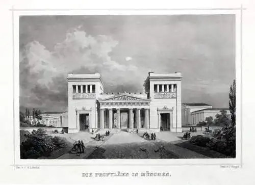 MÜNCHEN - Propyläen / Königsplatz - Stahlstich um 1850