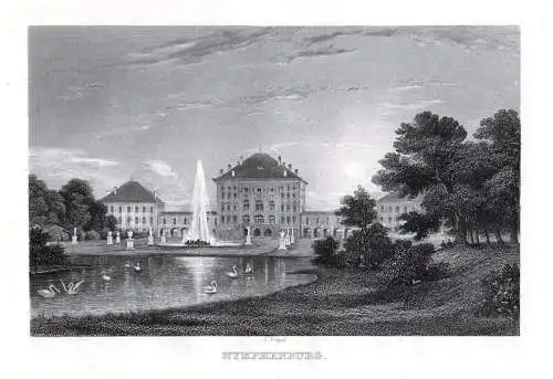 MÜNCHEN - Schloß Nymphenburg - Stahlstich um 1850