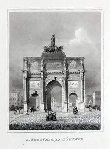 MÜNCHEN - Siegestor - Stahlstich um 1850