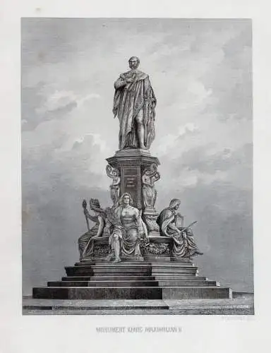 MÜNCHEN: Monument Maximilian II... Echter Stahlstich Steinicken um 1870