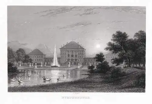 MÜNCHEN: Schloss Nymphenburg. Originaler Stahlstich um 1850