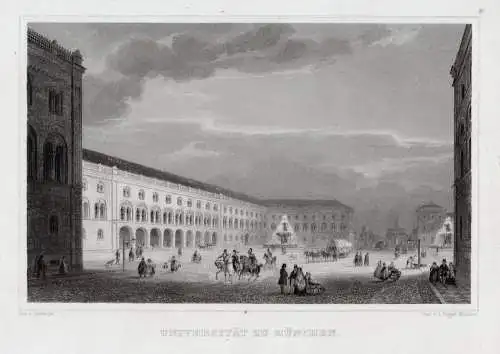 München: Universität. Originaler Stahlstich um 1860