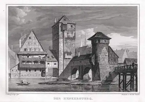 NÜRNBERG - Der Henkersteeg. Originaler Stahlstich von 1837