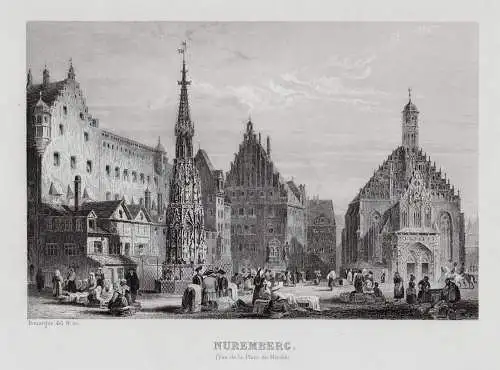 NÜRNBERG - Marktplatz.. Echter Stahlstich Ruargue um 1850