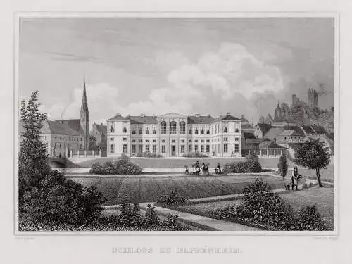 PAPPENHEIM - Schlossansicht. Echter Stahlstich, Poppel um 1850