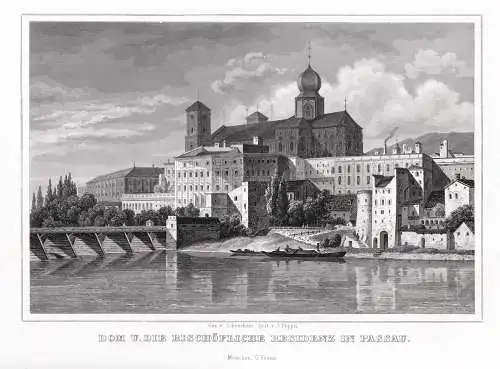 PASSAU: Dom und Residenz. Originaler Stahlstich um 1850