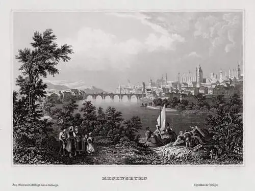 Regensburg Gesamtansicht Original Stahlstich Sands 1859