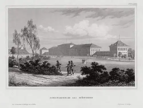 Schleissheim bei München, Schloß. Originaler Stahlstich um 1840