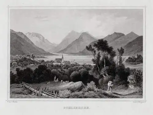 SCHLIERSEE - Gesamtansicht - Stahlstich Poppel um 1870