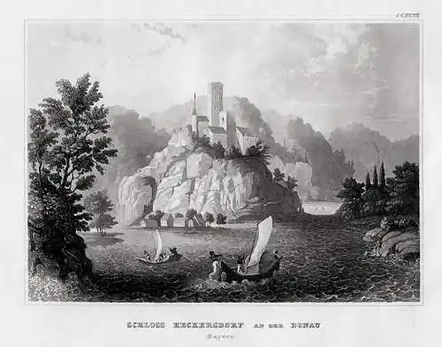 Schloss HECKERSDORF an der Donau. Stahlstich um 1840