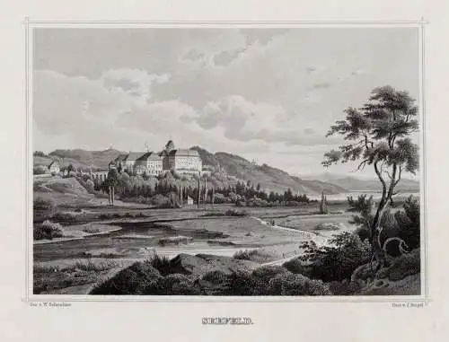 Seefeld, Pilsensee: Totalansicht Originaler Stahlstich Riegel um 1870