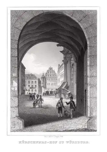 WÜRZBURG - Kürschners Hof.. Echter Stahlstich um 1850
