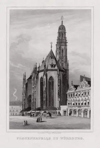 WÜRZBURG. Die Frauenkapelle. Originaler Stahlstich Poppel um 1850