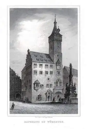 WÜRZBURG: Rathaus. Originaler Stahlstich um 1850