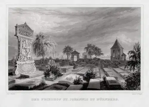 NÜRNBERG - Johannisfriedhof.. Echter Stahlstich Poppel um 1850