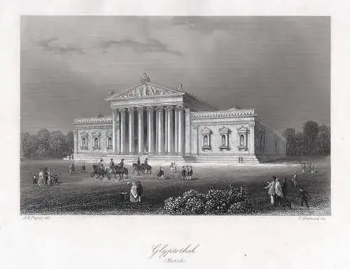MÜNCHEN - Glyptothek - Antike am Königsplatz - Stahlstich um 1850