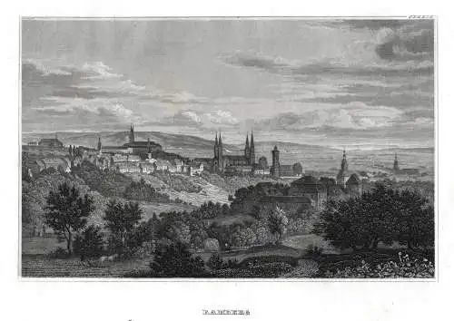 BAMBERG: Gesamtansicht. Originaler Stahlstich um 1850