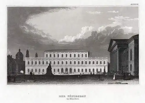 MÜNCHEN - Königsbau und Nationaltheater - Stahlstich um 1850