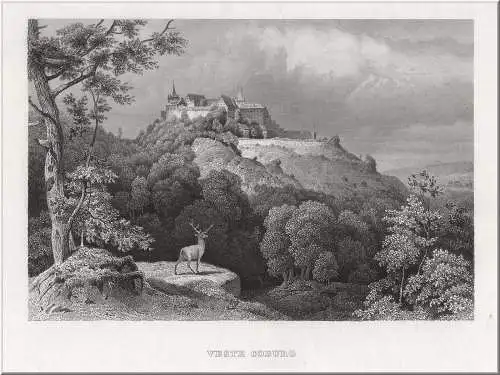 Coburg. Die Festung. Originaler Stahlstich, Bibliogr. Institut um 1860