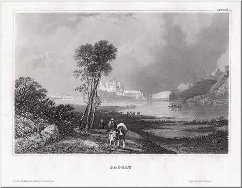 Passau - Totalansicht. Echter Stahlstich, BI um 1840