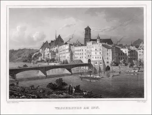 WASSERBURG am Inn, Gesamtansicht. Originaler Stahlstich um 1850