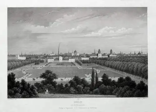 Berlin von Kroll aus gesehen, großer, originaler Stahlstich um 1860