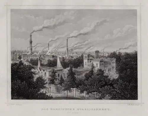 Berlin-Moabit. Borsig Echter Stahlstich, Kolb um 1880