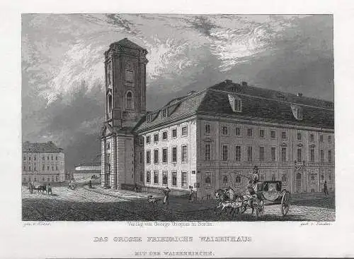 Berlin: Das grosse Friedrichs Waisenhaus. Originaler Stahlstich 1833