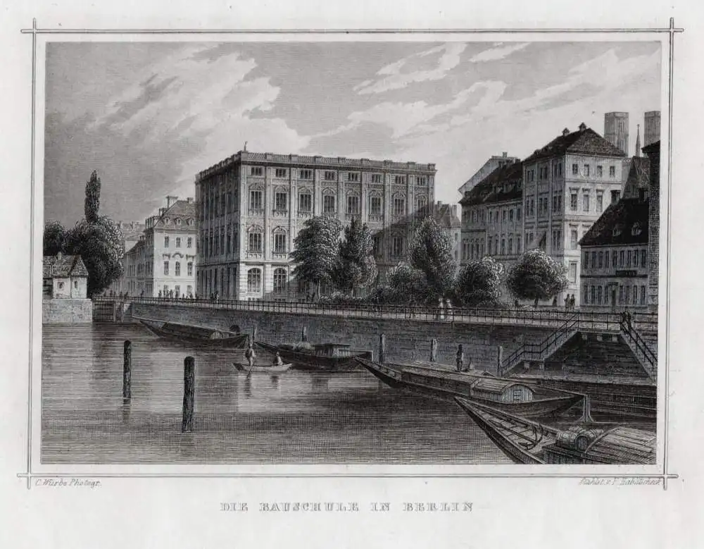 BERLIN: Die Bauschule. Originaler Stahlstich Hablitscheck um 1880 0
