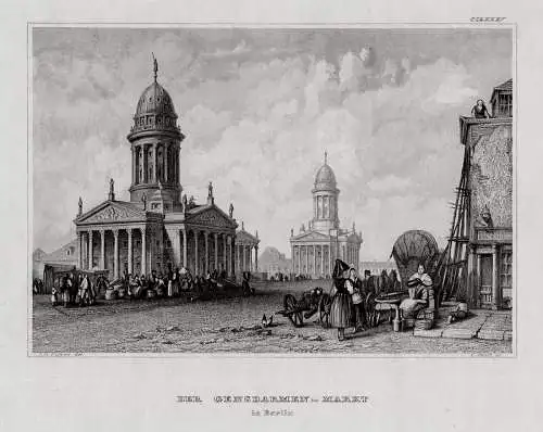 Berlin: Gendarmenmarkt. Originaler Stahlstich um 1850