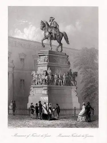 BERLIN: Monument Friedrich des Großen. Originaler Stahlstich um 1850