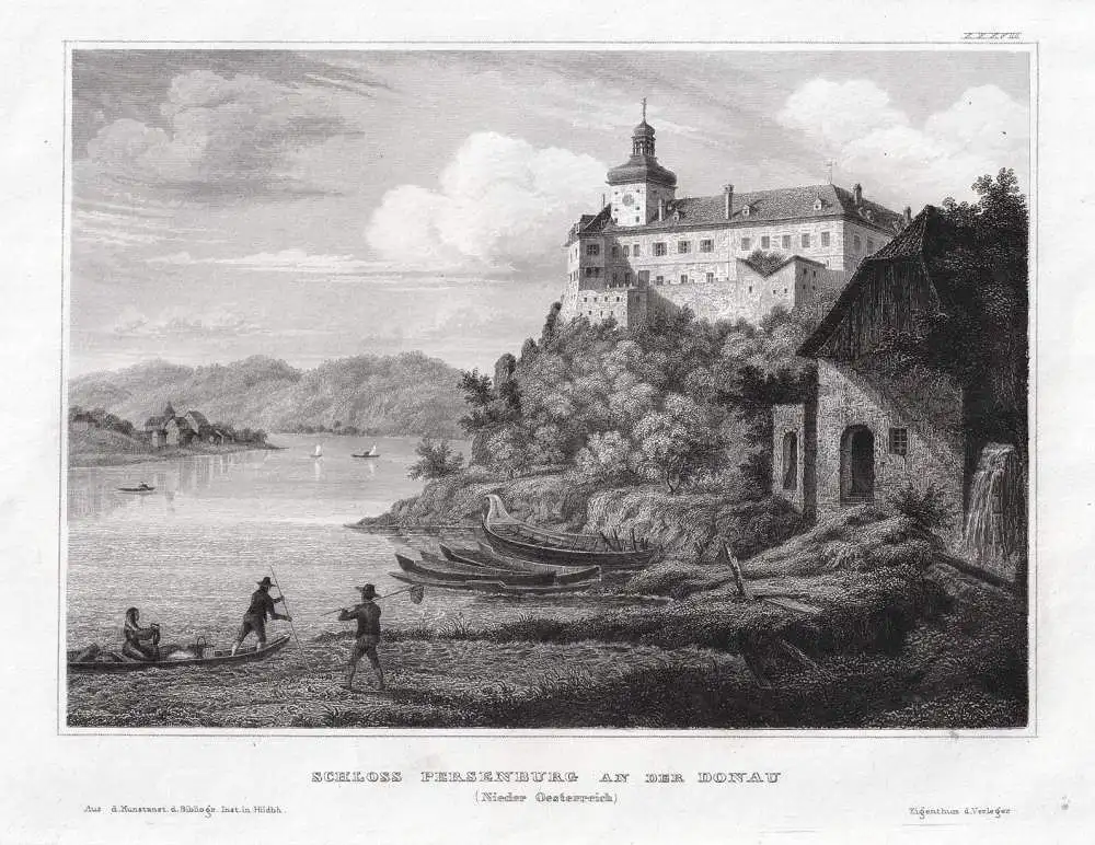 Persenburg an der Donau. Schloß. Originaler Stahlstich um 1840 0