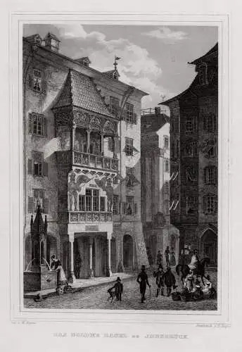 Innsbruck, Das goldene Dacherl-. Originaler Stahlstich Höfer um 1850