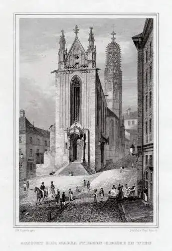 WIEN: Maria Stiegen Kirche. Echter Stahlstich, Rauch um 1840