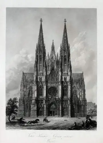 WIEN: Votivkirche am Rooseveltplatz. Echter Stahlstich um 1840