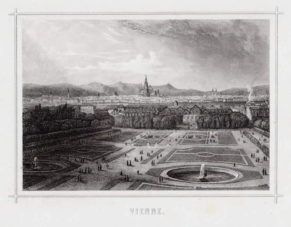 Wien aus der Vogelschau. Originaler Stahlstich um 1850 0