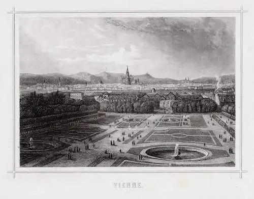 Wien aus der Vogelschau. Originaler Stahlstich um 1850