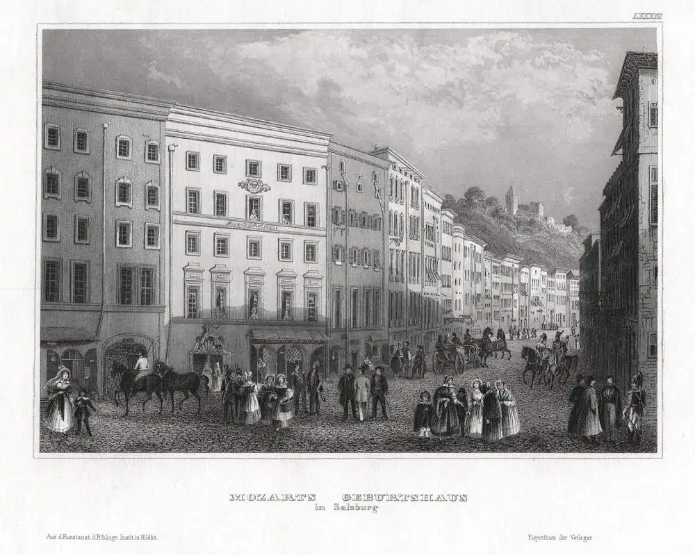 Salzburg Mozarts Geburtshaus. Echter Stahlstich, BI um 1850 0