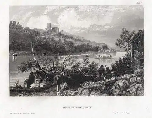 Greifenstein Donau Gesamtansicht Original Stahlstich. Echter Stahlstich, BI um 1850