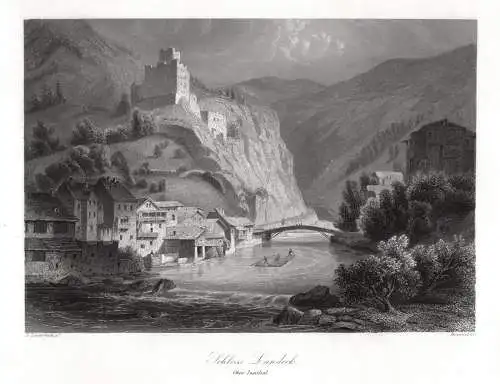 Burg Landeck, Ober- Inntal. Originaler Stahlstich, Haewood um 1840