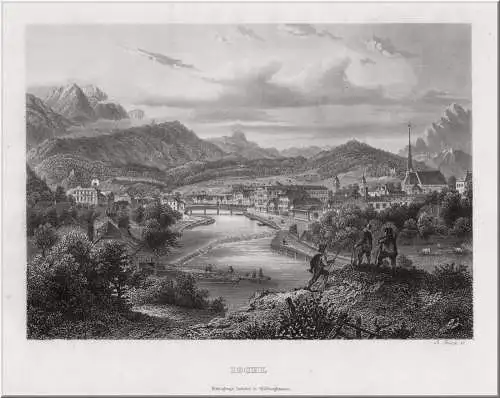 Bad Ischl. Gesamtansicht. Echter Stahlstich, Fesca um 1860