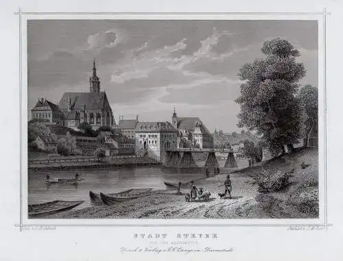 Steyer von der Abendseite. Originaler Stahlstich um 1840