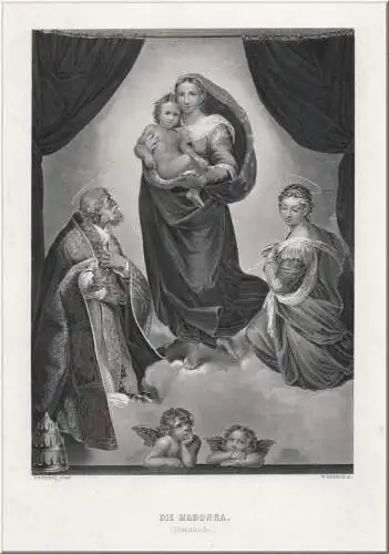 Raphael. Die sixtinische Madonna. Originaler Stahlstich von French um 1850